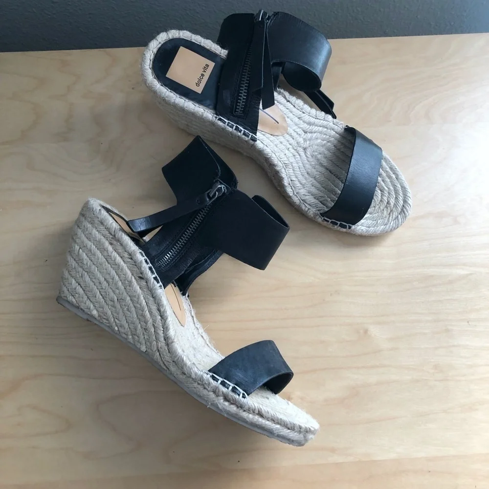 DOLCE VITA Gisele Leather Espadrille Sandals Women's size 8.5 Black Ankle Wrap